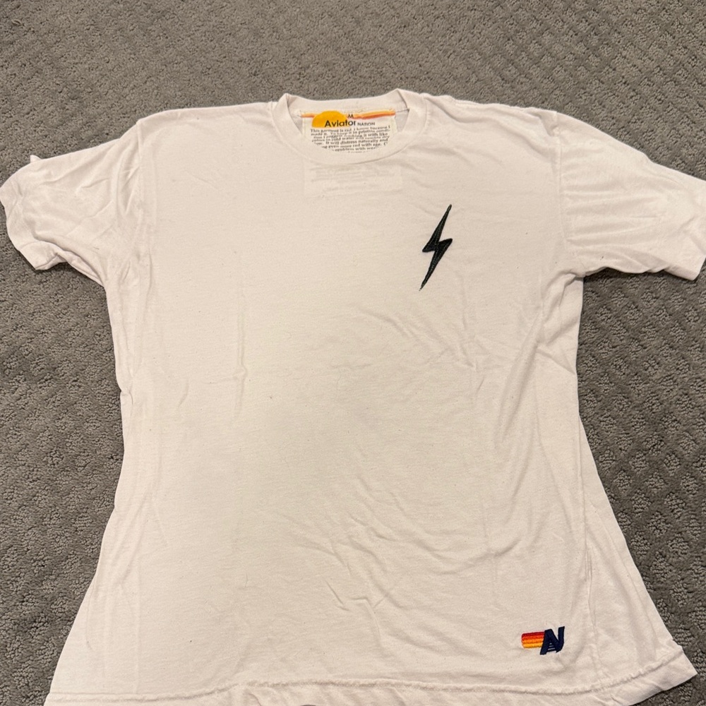 Aviator Nation White Tee with Black Lightning Bolt